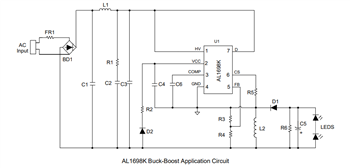 Applikations-Schaltungsdiagramm - Diodes Incorporated AL1698K Hoher Wirkungsgrad Dimmbarer LED-Treiber
